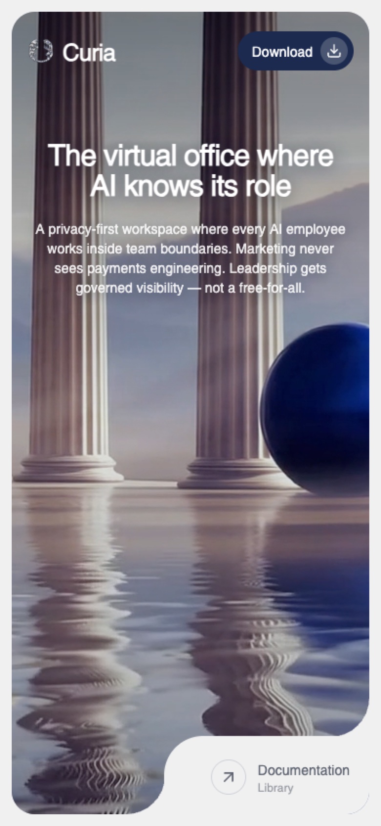 Curia: The virtual office where AI knows its role. Mobile view.