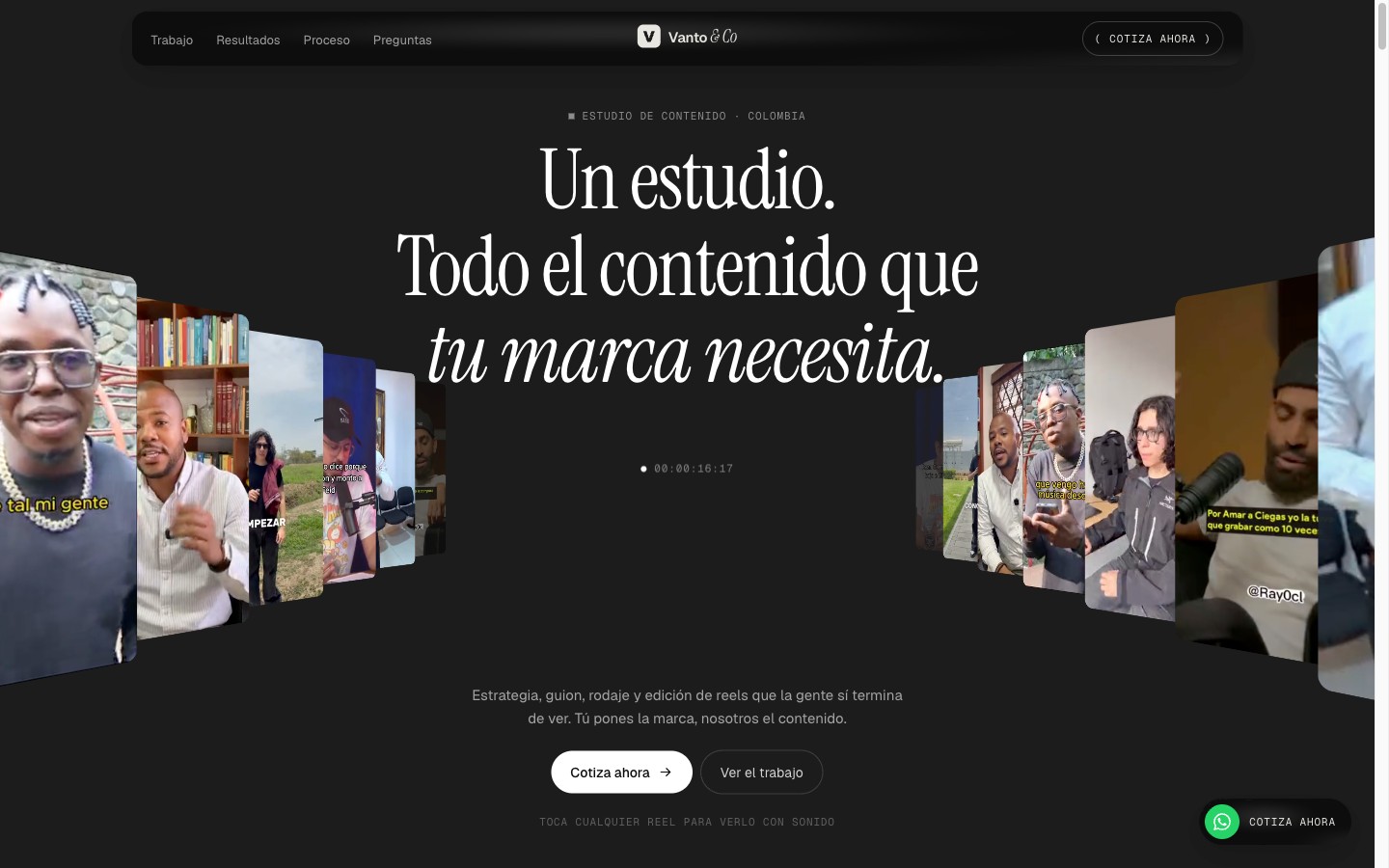 Vanto & Co: One studio. All the content your brand needs. Desktop view.